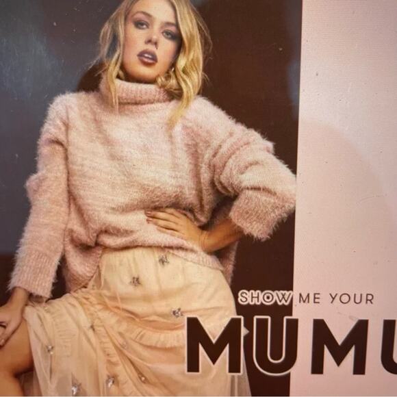 Show Me Your Mumu Pink Peach Fuzzy Eyelash Fatima Turtleneck Sweater Small - Picture 9 of 9